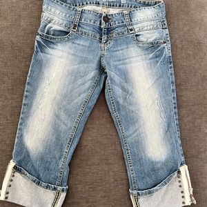 Guess Distressed Cropped Zipper Cuffed Jeans Sz 28